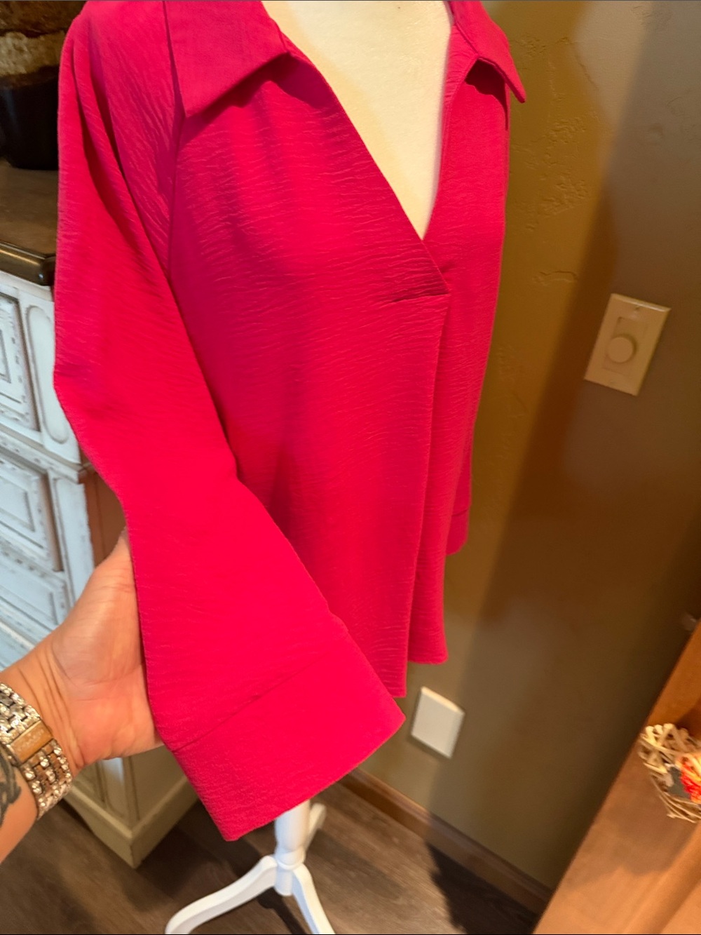 Umgee Fuchsia Button-Front Collared Blouse - Picture 2 of 3